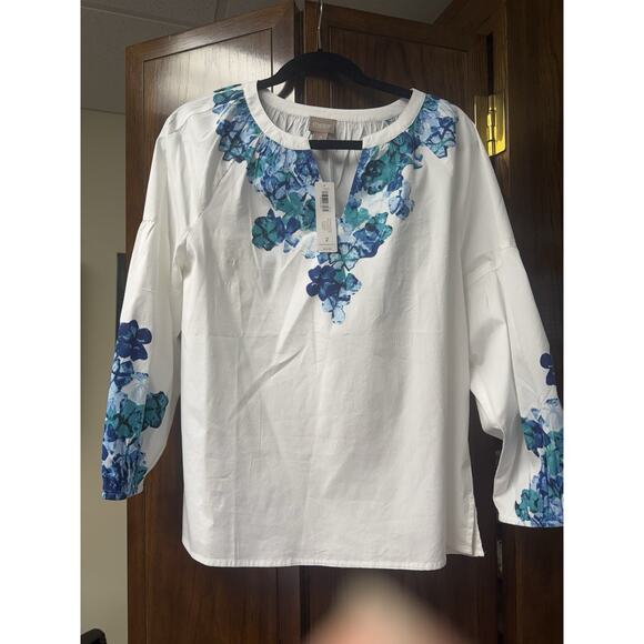 Chicos Stamped Blooms Raglan Popover Blouse Size 2 US 12/14 NWT - Picture 1 of 2